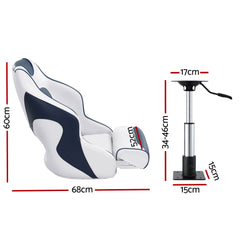 Seamanship Captain Bucket Boat Seats Flip Up Bolster Swivel 15cm Padding with Adjustable Pedestals 34–46cm Blue