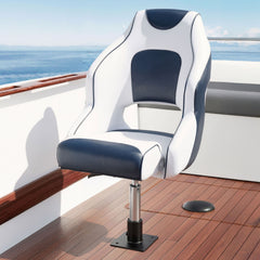 Seamanship Captain Bucket Boat Seats Flip Up Bolster Swivel 15cm Padding with Adjustable Pedestals 34–46cm Blue