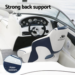 Seamanship Captain Bucket Boat Seats Flip Up Bolster Swivel 15cm Padding with Adjustable Pedestals 55–75cm Blue