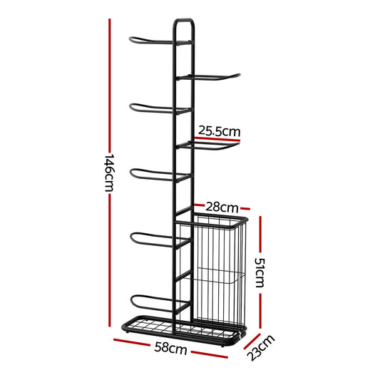 Everfit Ball Storage Rack Sports Equipment Organizer 7-Tier with Basket for Garage Gym Black