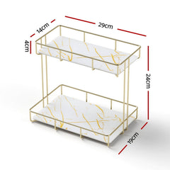 Artiss 2X Bathroom Storage Rack 2 Tier Corner Organiser Gold Marble Look
