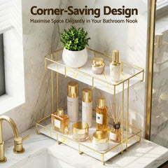 Artiss 2X Bathroom Storage Rack 2 Tier Corner Organiser Gold Marble Look