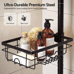 Artiss Tension Pole Shower Caddy Steel Corner Bathroom Shelf Black