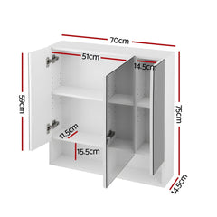 Cefito Bathroom Mirror Cabinet Medicine Adjustable Shelves Wall Hung 700x750mm White