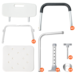 Shower Seat 6-Level Height Adjustable Bath Chair with Removable Backrest and Arms for Elderly Disabled Handicap Non-slip Bathroom Stool 136kg Capacity