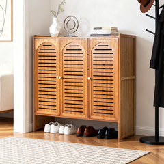 Bamboo Shoe Cabinet Multi-Tier Freestanding Shoe Storage Rack Hold Up to 20 Pairs with Ventilated Magnetic Door for Entryway Hallway Living Room 88x32x95cm