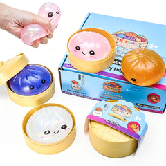 4 Pack Dumpling Squeeze Toys Squishy Bun Mystery Box Glitter Fidget Sensory TPR Stress Ball for Adults Teens Kids Party Holiday Birthday Gifts Multi Color