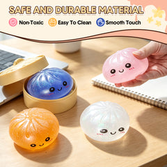 4 Pack Dumpling Squeeze Toys Squishy Bun Mystery Box Glitter Fidget Sensory TPR Stress Ball for Adults Teens Kids Party Holiday Birthday Gifts Multi Color