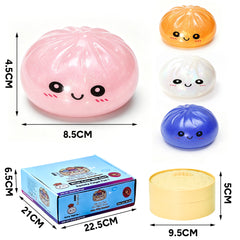 4 Pack Dumpling Squeeze Toys Squishy Bun Mystery Box Glitter Fidget Sensory TPR Stress Ball for Adults Teens Kids Party Holiday Birthday Gifts Multi Color
