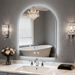 Arched Bathroom Backlit Mirror Shatterproof Tempered Glass with 3 Colors and Dimmable LED Lights Frameless Anti-fog Waterproof Vanity Wall Mirror 89x60cm