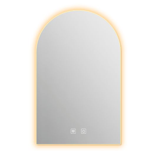 Arched Bathroom Backlit Mirror Shatterproof Tempered Glass with 3 Colors and Dimmable LED Lights Frameless Anti-fog Waterproof Vanity Wall Mirror 89x60cm