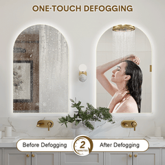 Arched Bathroom Backlit Mirror Shatterproof Tempered Glass with 3 Colors and Dimmable LED Lights Frameless Anti-fog Waterproof Vanity Wall Mirror 89x60cm