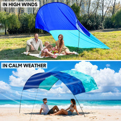 5x3m Beach Shade Canopy Lightweight UPF50+ Sun Shelter for Up to 6 People with Wind Rope Ground Nails and Carry Bag for Beach Camping Wind Assist Included