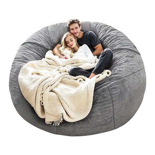 Bean Bag Chair Cover Soft Fluffy Lazy Lounger Protector Bedroom Balcony Large Round Couch Suitable For 1-2 People Diameter 150cm No Filling Cover Only