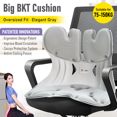 BKT Cushion Portable Ergonomic Lower Back Seat Lumbar Support Chair Posture Corrector Extra Large Fit 75-150kg Users for Home Office Chair and Floo
