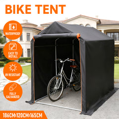 Bike Tent Outdoor Waterproof Storage Shed Heavy Duty Galvanised Steel Frame Bicycle Motorcycle Cover Shelter with Roll-up Zipper Door 120x186x165cm