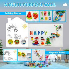 Giant 2 in 1 Magnetic Whiteboard and Brick Compatible Wall Panel 2255 Blocks 6 Magnets 2 Layer Stick On Creative Play Set for Kids Home School