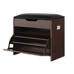 Artiss 2x Shoe Bench Set Flip Drawer Walnut