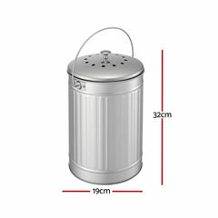 Gardeon Compost Bin Kitchen Countertop Food Waste Caddy 6L Silver