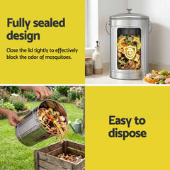 Gardeon Compost Bin Kitchen Countertop Food Waste Caddy 6L Silver