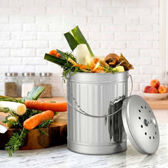 Gardeon Compost Bin Kitchen Countertop Food Waste Caddy 6L Silver