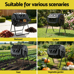 Gardeon Compost Bin Dual-Chamber 160L Composter Tumbler Rotating Garden Recycle Food Waste
