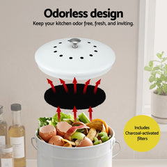 Gardeon Compost Bin Kitchen Compost Caddy Food Waste Bin Bench White
