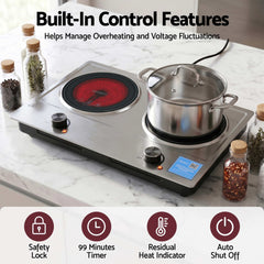 Devanti 2 Hobs Ceramic Cooktop Electric Hot Plate Infrared Knob Control 2400W