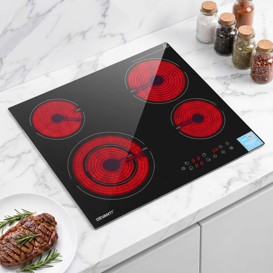 Devanti Ceramic Cooktop 5 Cooking Zone 4 Electric Hobs Touch Control 7600W Black