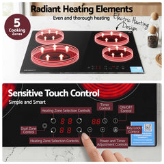 Devanti Ceramic Cooktop 5 Cooking Zone 4 Electric Hobs Touch Control 7600W Black