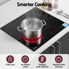 Devanti Ceramic Cooktop 5 Cooking Zone 4 Electric Hobs Touch Control 7600W Black