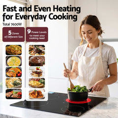 Devanti Ceramic Cooktop 5 Cooking Zone 4 Electric Hobs Touch Control 7600W Black