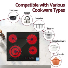 Devanti Ceramic Cooktop 5 Cooking Zone 4 Electric Hobs Touch Control 7600W Black