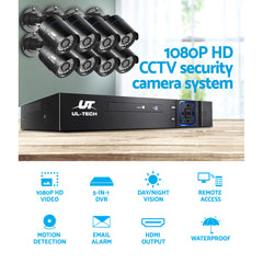 UL-TECH 1080P Security Camera System 8CH DVR with 8 CCTV Bullet Cameras