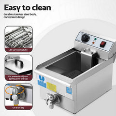 Devanti 3000W Electric Deep Fryer 10L Stainless Steel Fryer w/ Basket & Lid