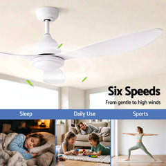 Devanti 48" Ceiling Fan with LED Light Remote Control DC Motor White