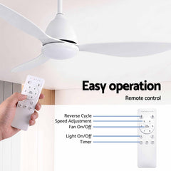 Devanti 48" Ceiling Fan with LED Light Remote Control DC Motor White
