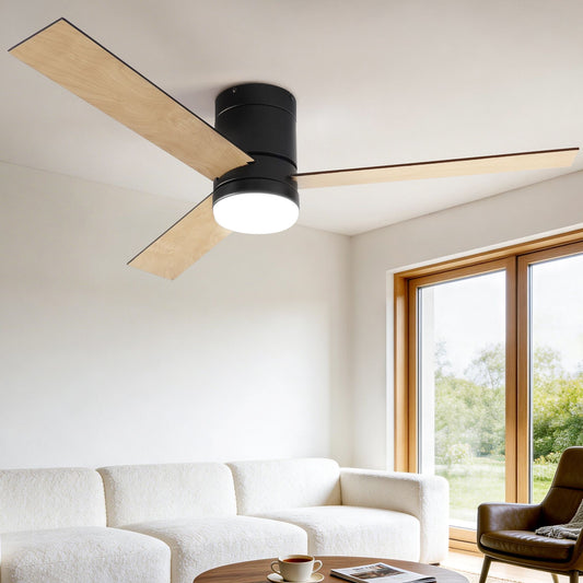 Devanti 52'' Ceiling Fan 3 Blades Double-sided DC Motor w/Light w/Remote Light Wood and bLack