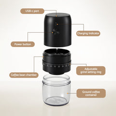 Devanti Electric Coffee Grinder USB-C Rechargeable Portable Coffee Bean Grinder with 40 Precise Grind Settings | Automatic Spice Nut Pepper Grinder Mill with Cleaning Brush & Ground Coffee Container for Home Office Camping Travel, Black
