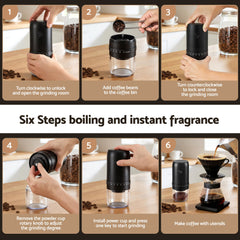 Devanti Electric Coffee Grinder USB-C Rechargeable Portable Coffee Bean Grinder with 40 Precise Grind Settings | Automatic Spice Nut Pepper Grinder Mill with Cleaning Brush & Ground Coffee Container for Home Office Camping Travel, Black