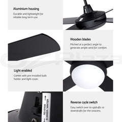 Devanti 52'' Ceiling Fan DC Motor w/Light w/Remote - Black