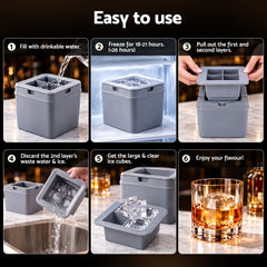 Artiss 5cm Clear Ice Mold Whiskey Large Square Ice Cube Tray