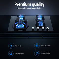 Devanti Gas Cooktop 60cm 4 Burner Black