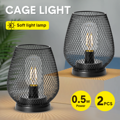 0.5W Metal Cage Light Set of 2 Cordless LED Table Lamp 3 Battery Powered with Soft Warm Light for Indoor Table Decor and Outdoor Weddings Parties Patio Events