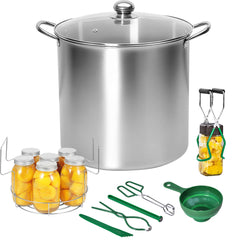 8Pcs Canning Pot Set 21.5Qt Stainless Steel Water Bath Canner with Folding Rack and Glass Lid Canning Starter Kit Compatible with Induction and Gas Stoves