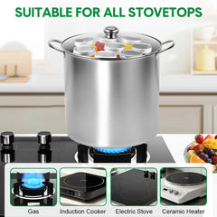 8Pcs Canning Pot Set 21.5Qt Stainless Steel Water Bath Canner with Folding Rack and Glass Lid Canning Starter Kit Compatible with Induction and Gas Stoves