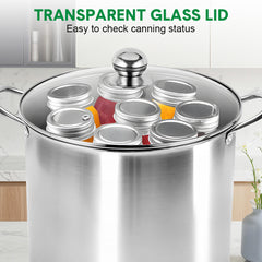 8Pcs Canning Pot Set 21.5Qt Stainless Steel Water Bath Canner with Folding Rack and Glass Lid Canning Starter Kit Compatible with Induction and Gas Stoves