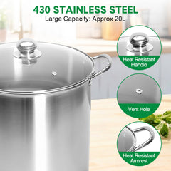 8Pcs Canning Pot Set 21.5Qt Stainless Steel Water Bath Canner with Folding Rack and Glass Lid Canning Starter Kit Compatible with Induction and Gas Stoves
