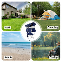 Foldable Canopy Shade Chair Outdoor Sturdy Frame Thickened Oxford Fabric Chair with Armrest Cup Holder and Carry Bag for Camping Fishing Yard Barbeque