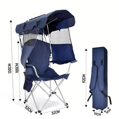 Foldable Canopy Shade Chair Outdoor Sturdy Frame Thickened Oxford Fabric Chair with Armrest Cup Holder and Carry Bag for Camping Fishing Yard Barbeque